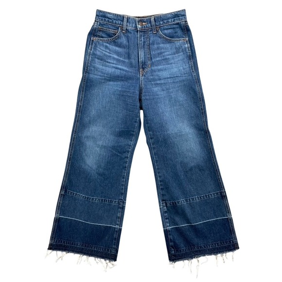 Veronica Beard Denim - Veronica Beard Taylor Wide Leg Crop Jeans Womens 27 6 Blue High Rise Raw Hem